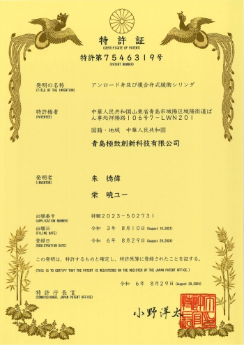 Our company's core products - buffer cylinder and buffer valve have been authorized by a Japan invention patent
